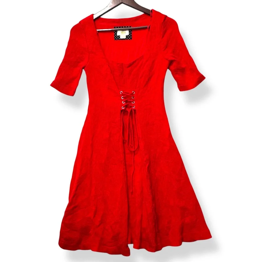 Maeve by Anthropologie Juliet Corset‎ Red Fit Flare Dress 6 Cottagecore Romantic